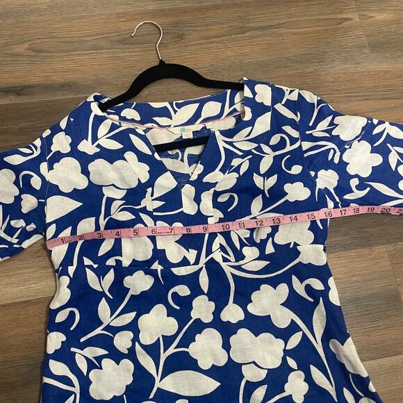 Boden Petite Size 6/6P Floral Casual Linen Tunic Dress Blue White 3/4 Sleeves - Picture 10 of 11